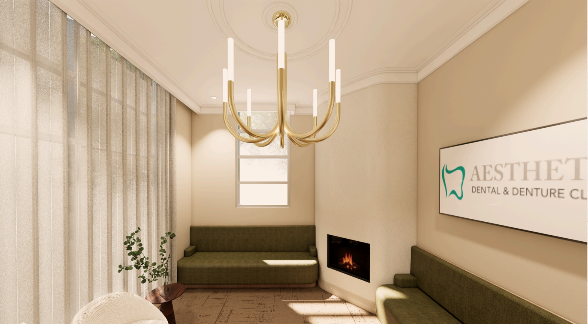 Elegant clinic lounge with chandelier