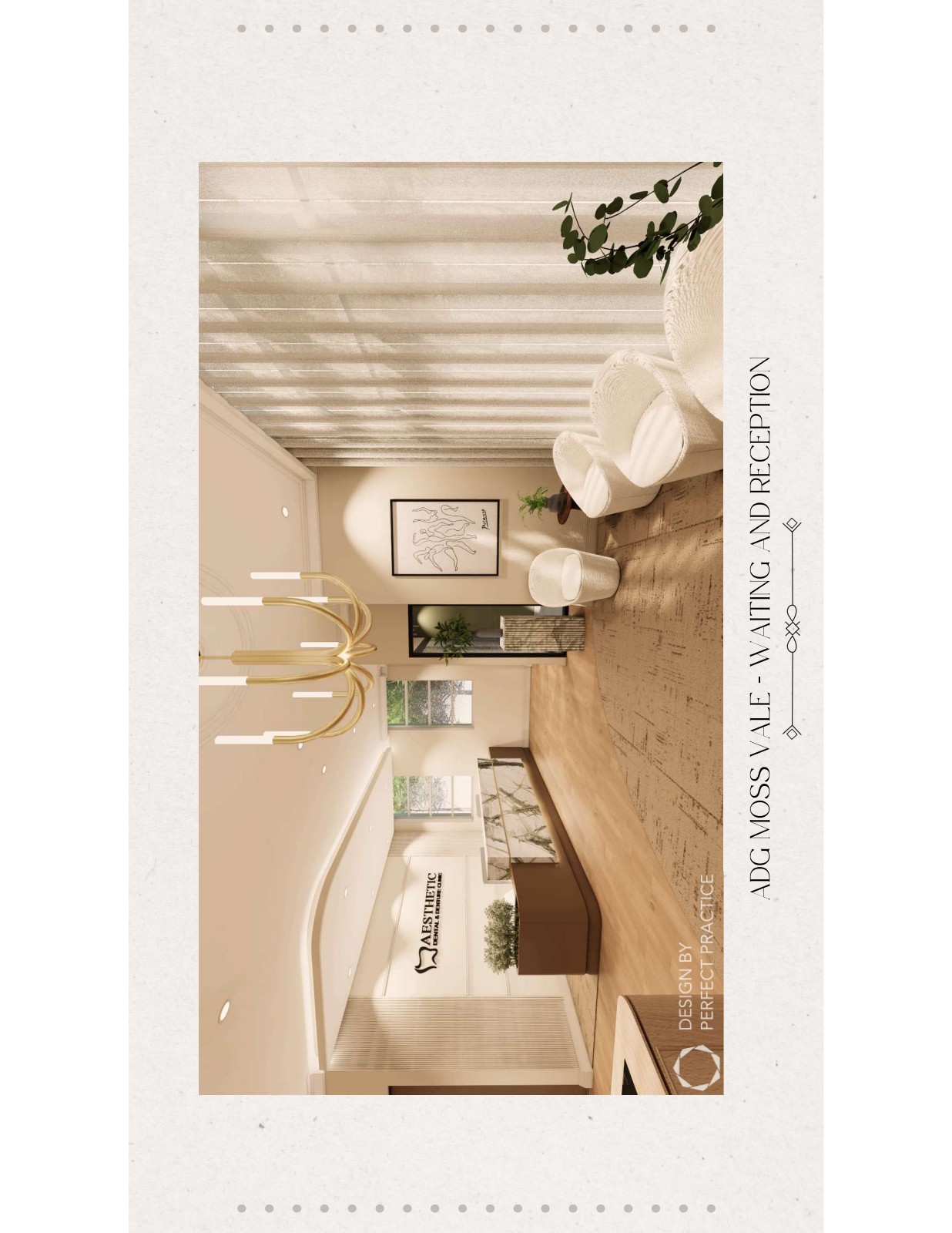 Aesthetic Dental Waiting Room with Gold Fixtures