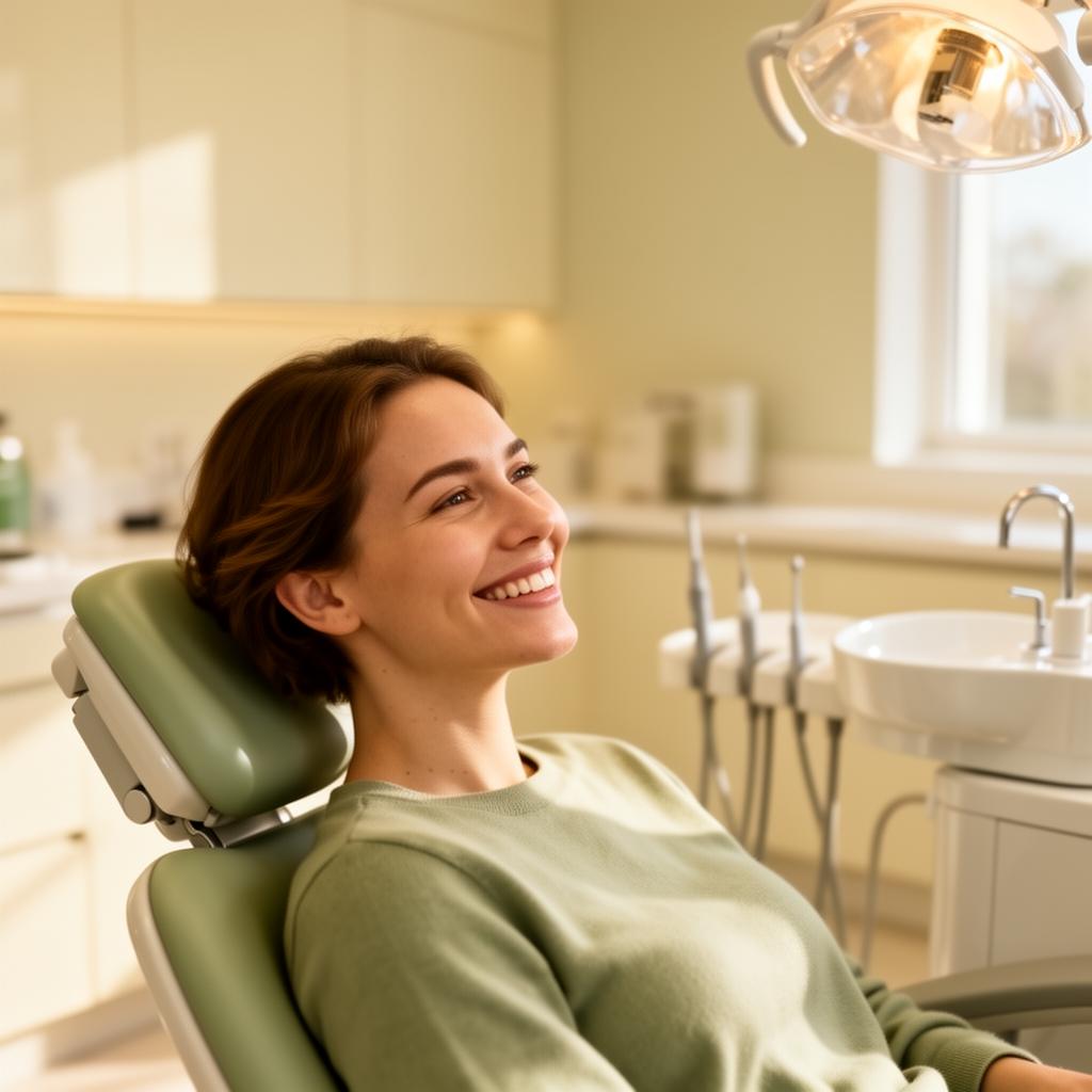 Smiling patient relaxed in a modern dental chair