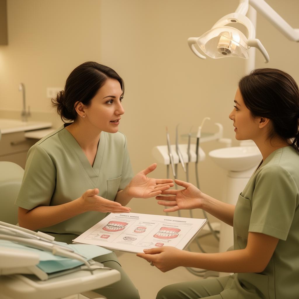 Two dental professionals collaborating over a treatment plan